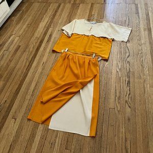 christune forti skirt suit size 14 orange and cream